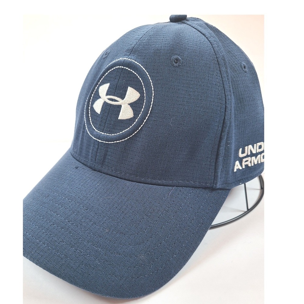 Under Armour Mens LG XL Navy Golf Hat Flex Fit Performance Cap Logo Dad Gift